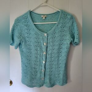 J. Jill pointelle short-sleeved button-up sweater